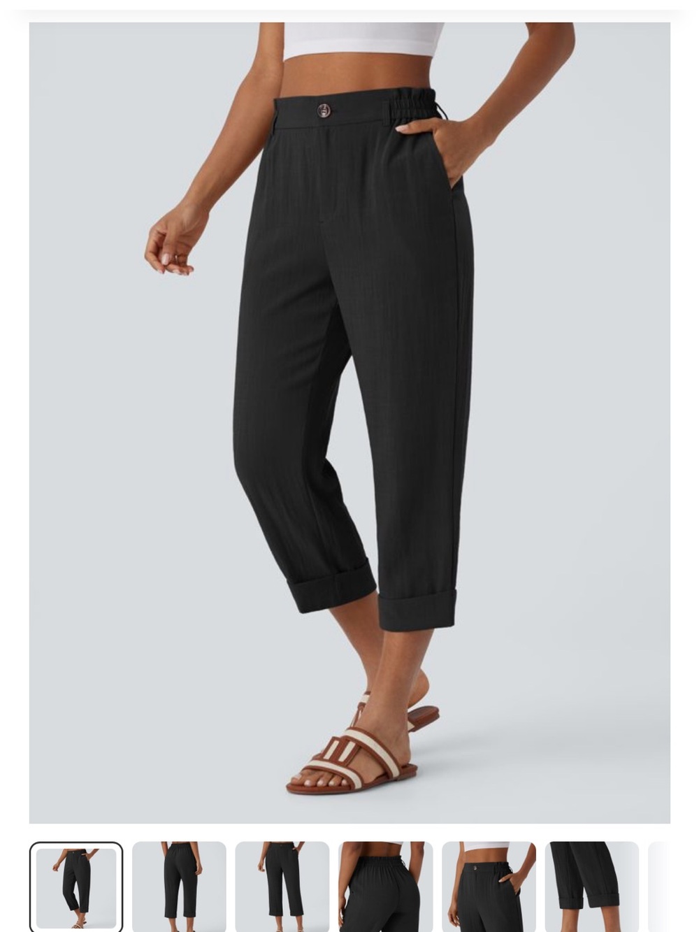 Halara Black Cropped Rolled-Hem Pants